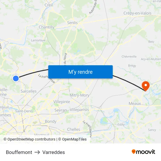 Bouffemont to Varreddes map
