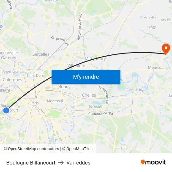 Boulogne-Billancourt to Varreddes map