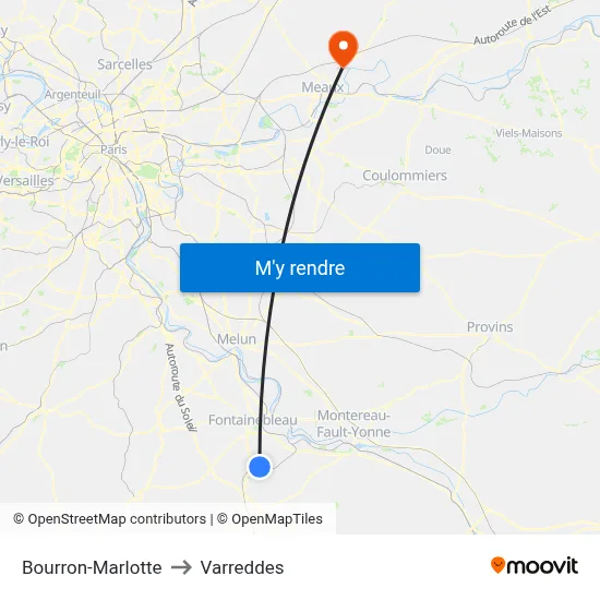 Bourron-Marlotte to Varreddes map