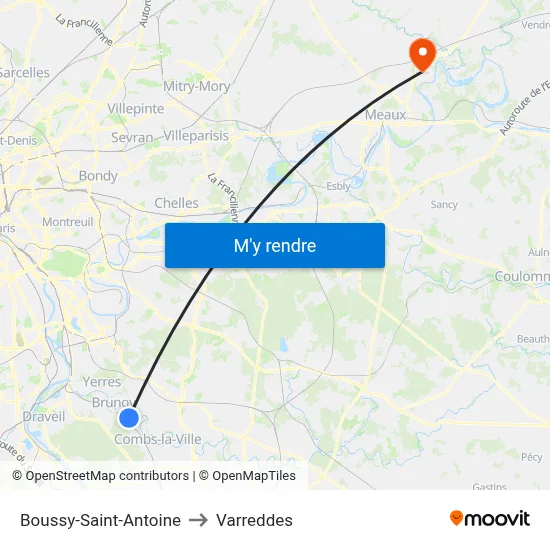 Boussy-Saint-Antoine to Varreddes map