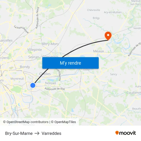Bry-Sur-Marne to Varreddes map