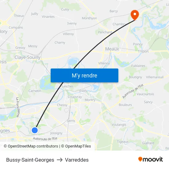 Bussy-Saint-Georges to Varreddes map