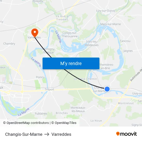 Changis-Sur-Marne to Varreddes map