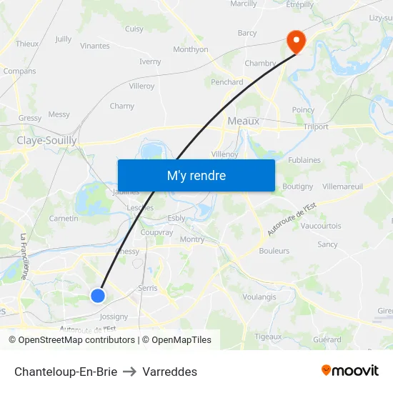 Chanteloup-En-Brie to Varreddes map
