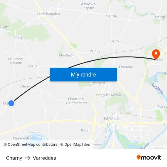 Charny to Varreddes map