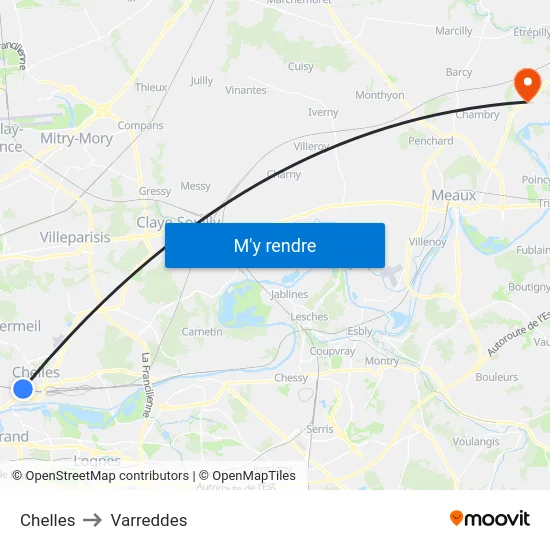 Chelles to Varreddes map