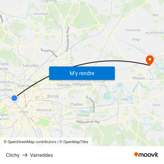 Clichy to Varreddes map