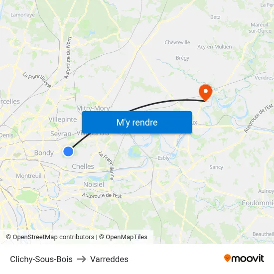 Clichy-Sous-Bois to Varreddes map