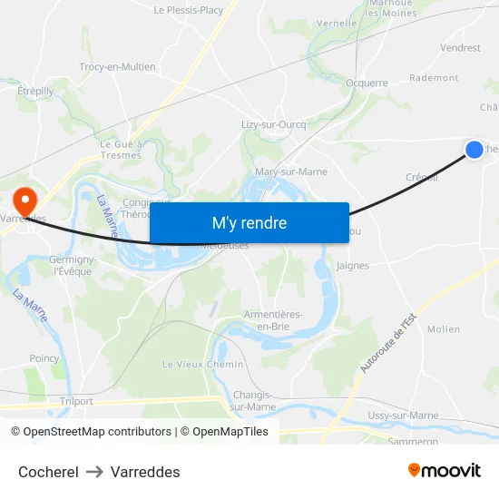 Cocherel to Varreddes map