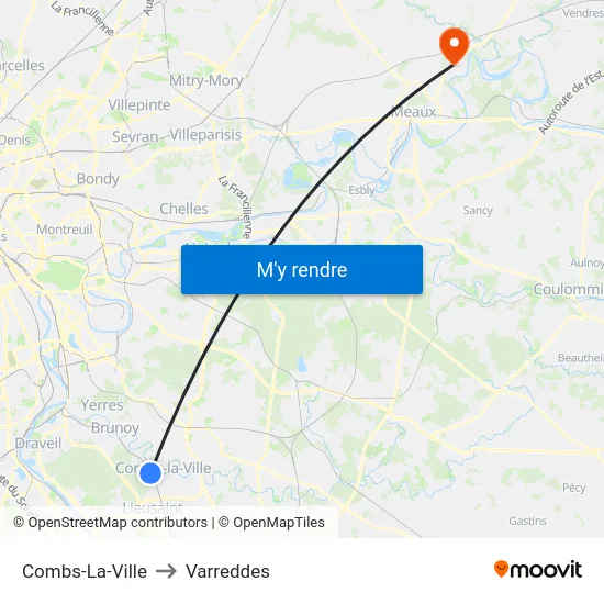 Combs-La-Ville to Varreddes map