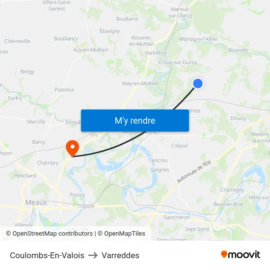 Coulombs-En-Valois to Varreddes map