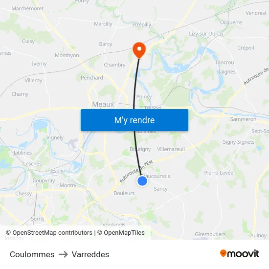 Coulommes to Varreddes map