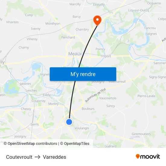 Coutevroult to Varreddes map