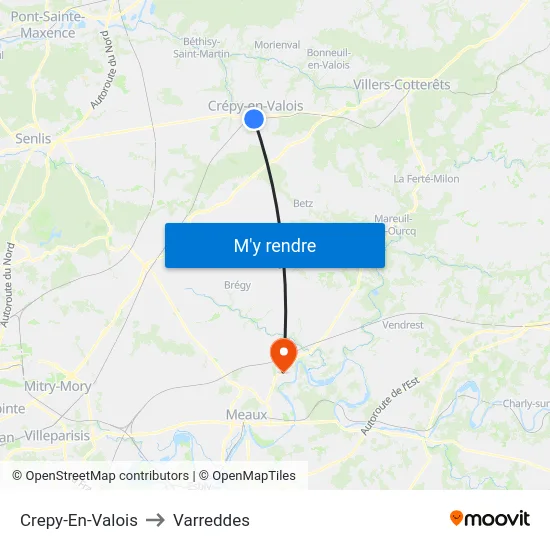 Crepy-En-Valois to Varreddes map