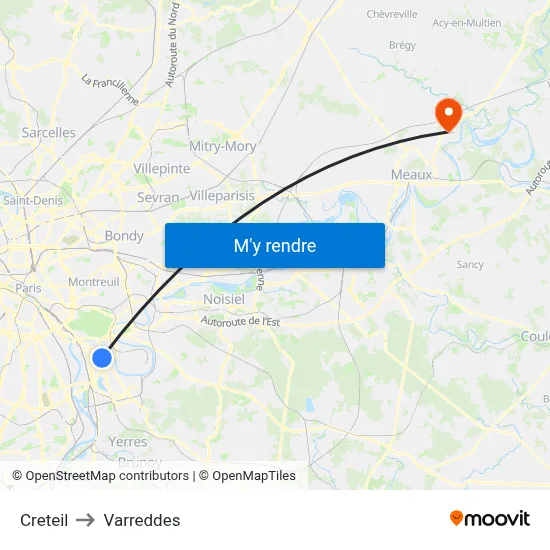 Creteil to Varreddes map