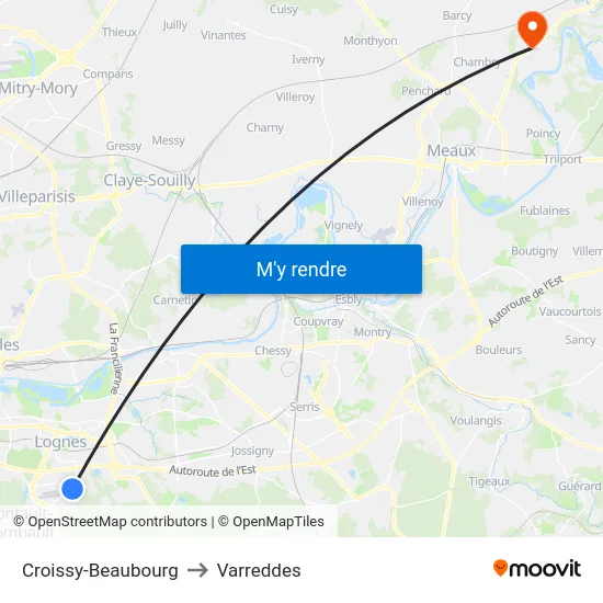 Croissy-Beaubourg to Varreddes map