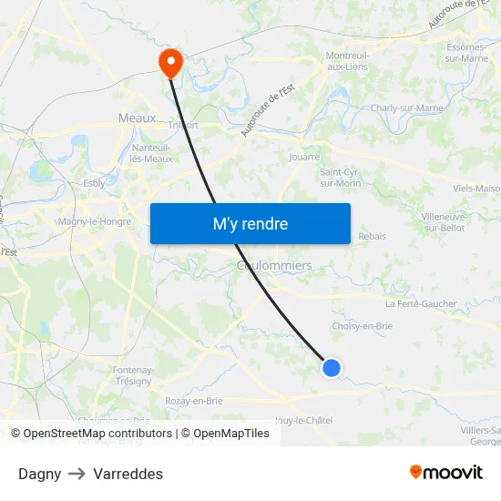 Dagny to Varreddes map