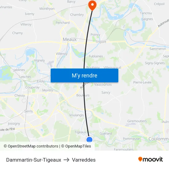 Dammartin-Sur-Tigeaux to Varreddes map