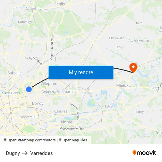 Dugny to Varreddes map