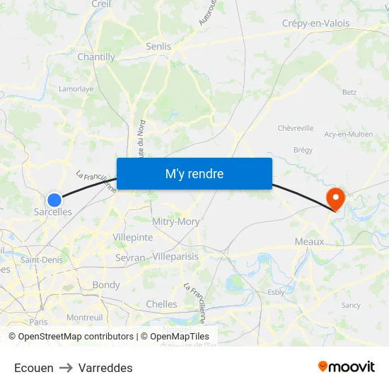Ecouen to Varreddes map