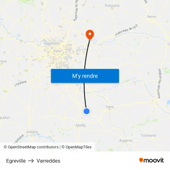 Egreville to Varreddes map