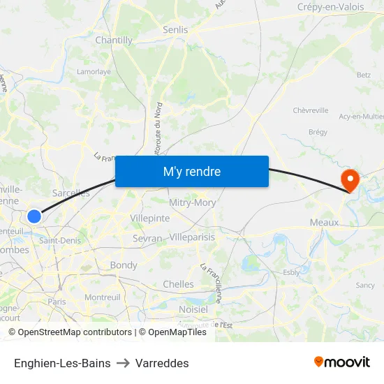 Enghien-Les-Bains to Varreddes map