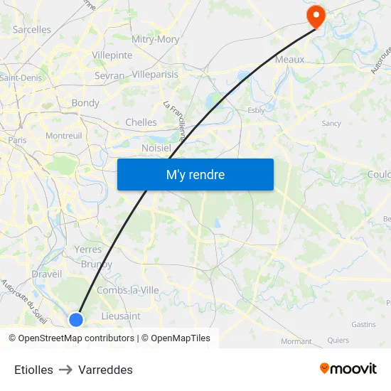Etiolles to Varreddes map