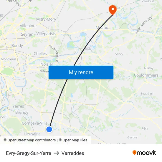 Evry-Gregy-Sur-Yerre to Varreddes map