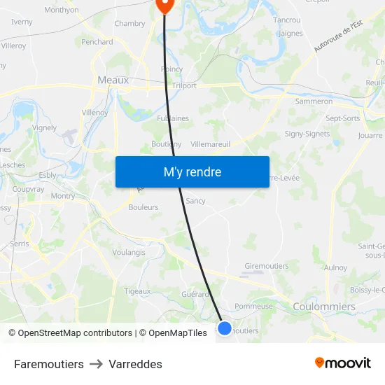 Faremoutiers to Varreddes map
