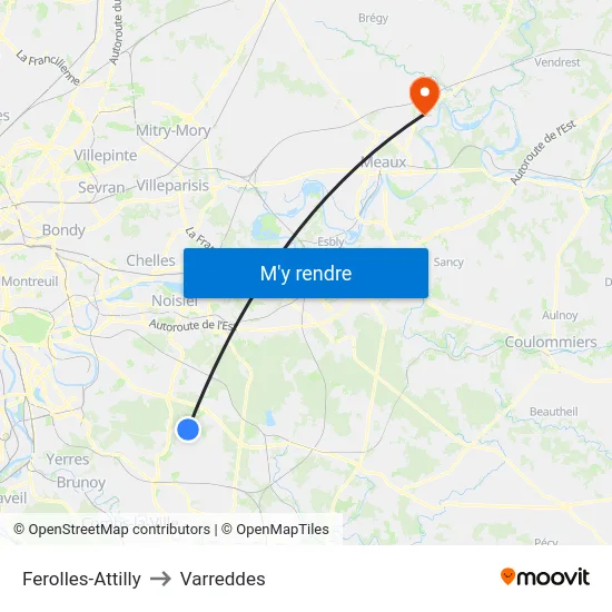 Ferolles-Attilly to Varreddes map