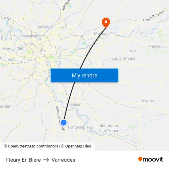 Fleury-En-Biere to Varreddes map