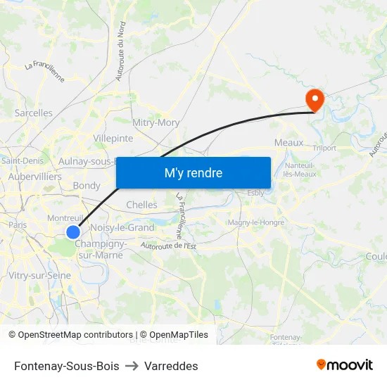 Fontenay-Sous-Bois to Varreddes map