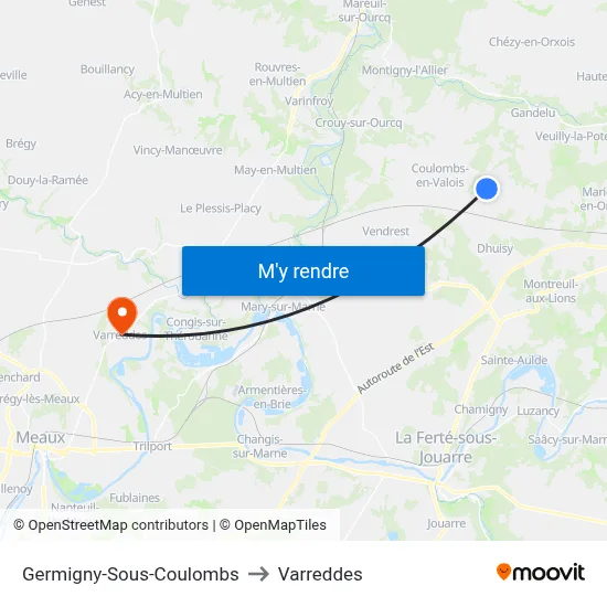 Germigny-Sous-Coulombs to Varreddes map