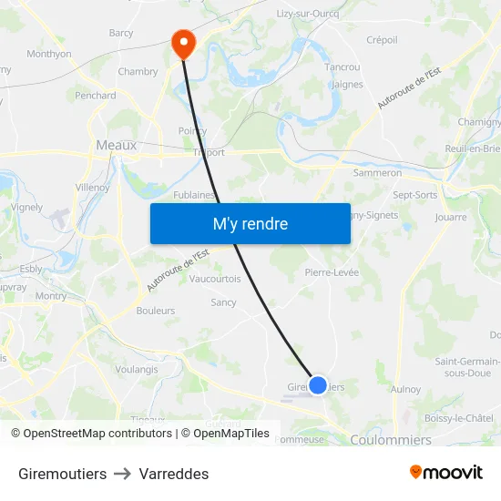 Giremoutiers to Varreddes map