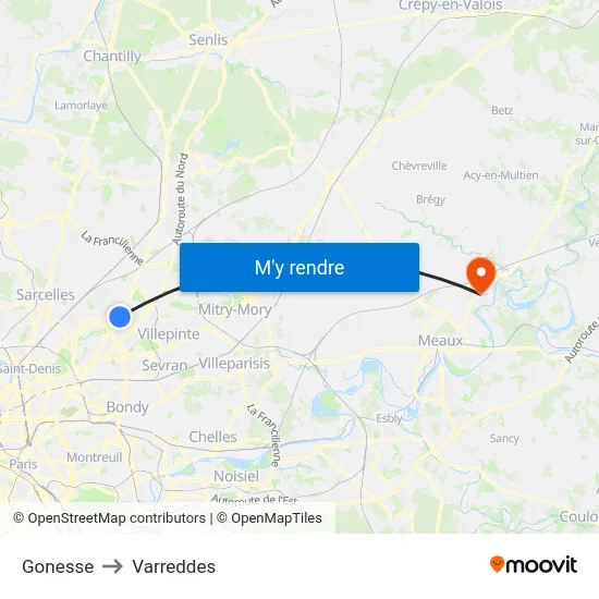 Gonesse to Varreddes map