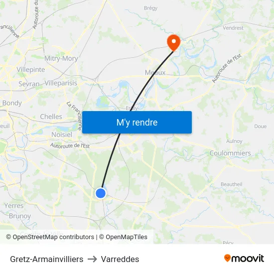 Gretz-Armainvilliers to Varreddes map