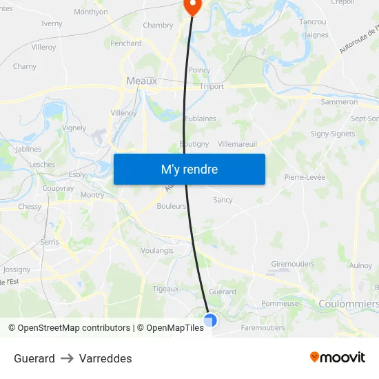 Guerard to Varreddes map