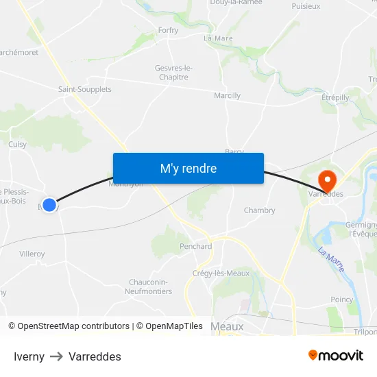 Iverny to Varreddes map