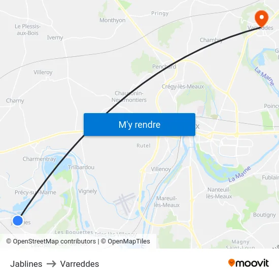 Jablines to Varreddes map