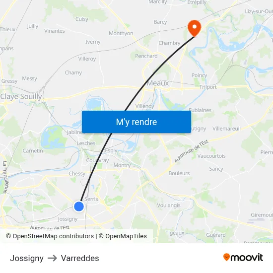 Jossigny to Varreddes map