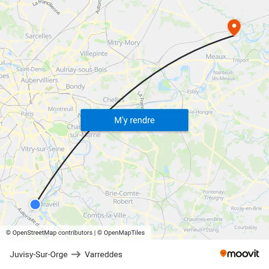 Juvisy-Sur-Orge to Varreddes map