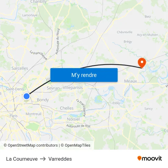 La Courneuve to Varreddes map