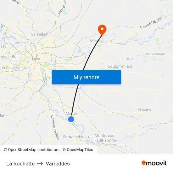 La Rochette to Varreddes map