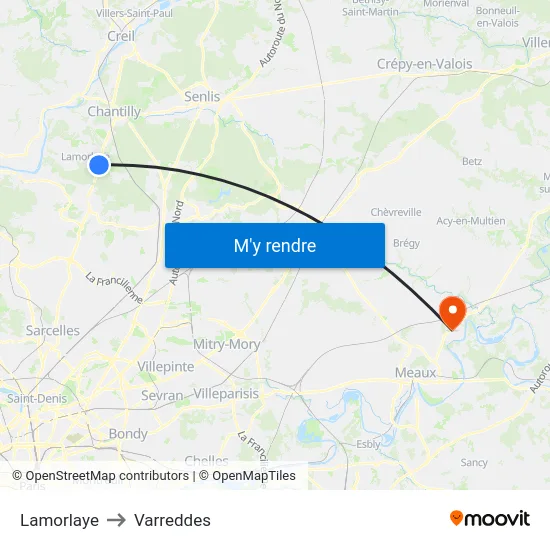 Lamorlaye to Varreddes map
