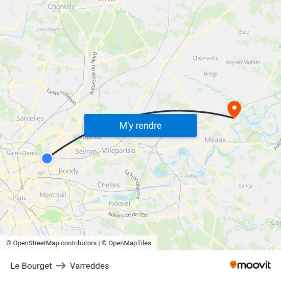 Le Bourget to Varreddes map