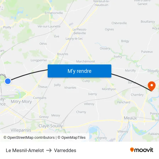 Le Mesnil-Amelot to Varreddes map