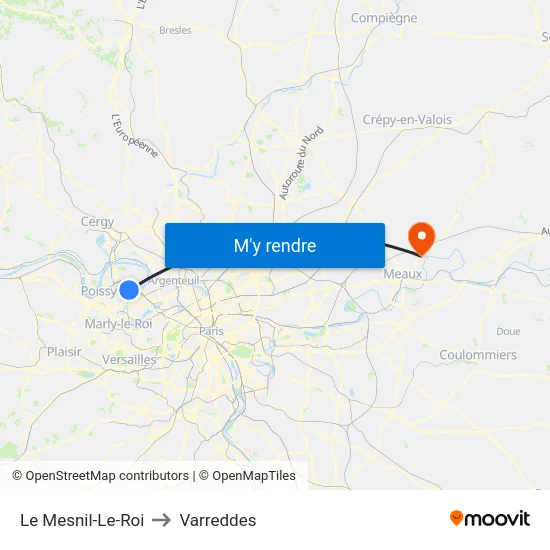 Le Mesnil-Le-Roi to Varreddes map