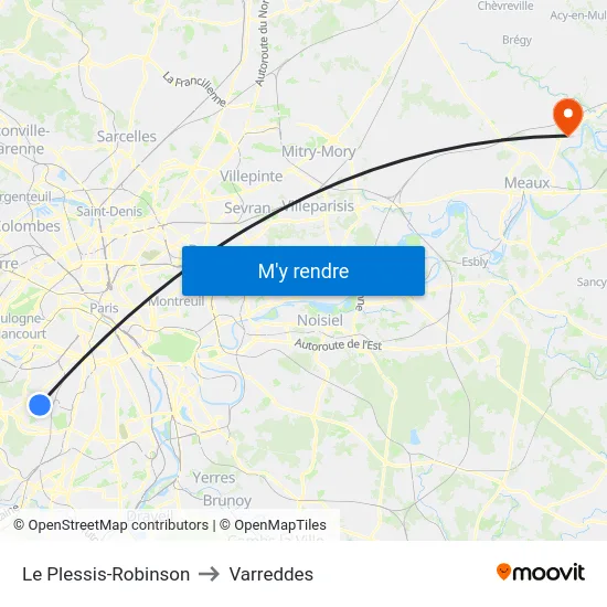 Le Plessis-Robinson to Varreddes map