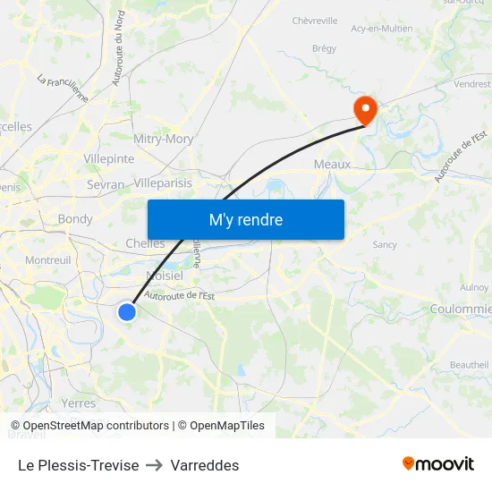 Le Plessis-Trevise to Varreddes map