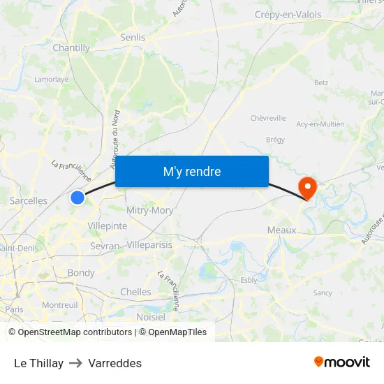Le Thillay to Varreddes map